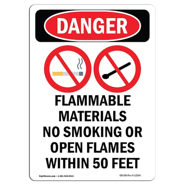 Safety Sign, OSHA Danger, 24" Height, Rigid Plastic, Flammable Materials, Portrait